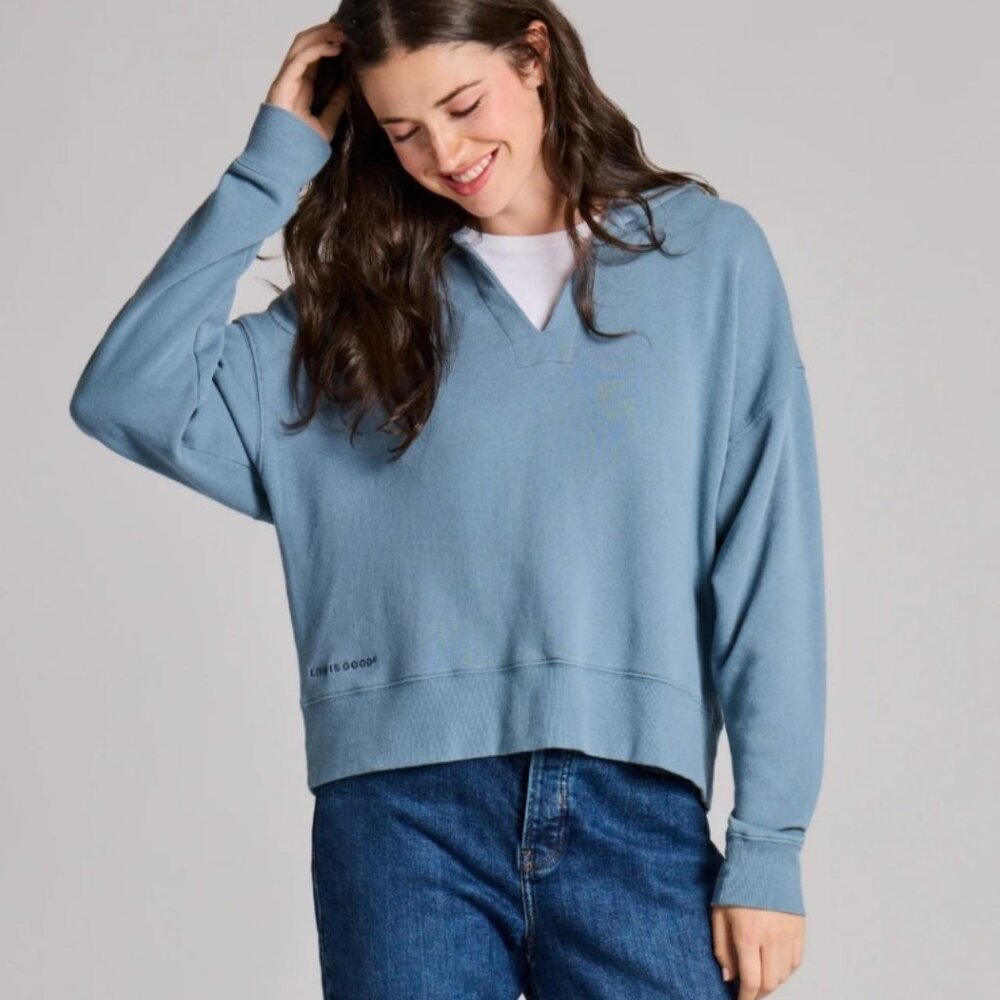 Women's Solid French Terry Boxy Pullover Hoodie